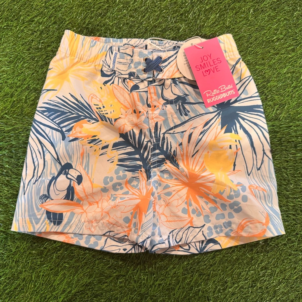Rugged Butts Tropical Print Swim Trunks